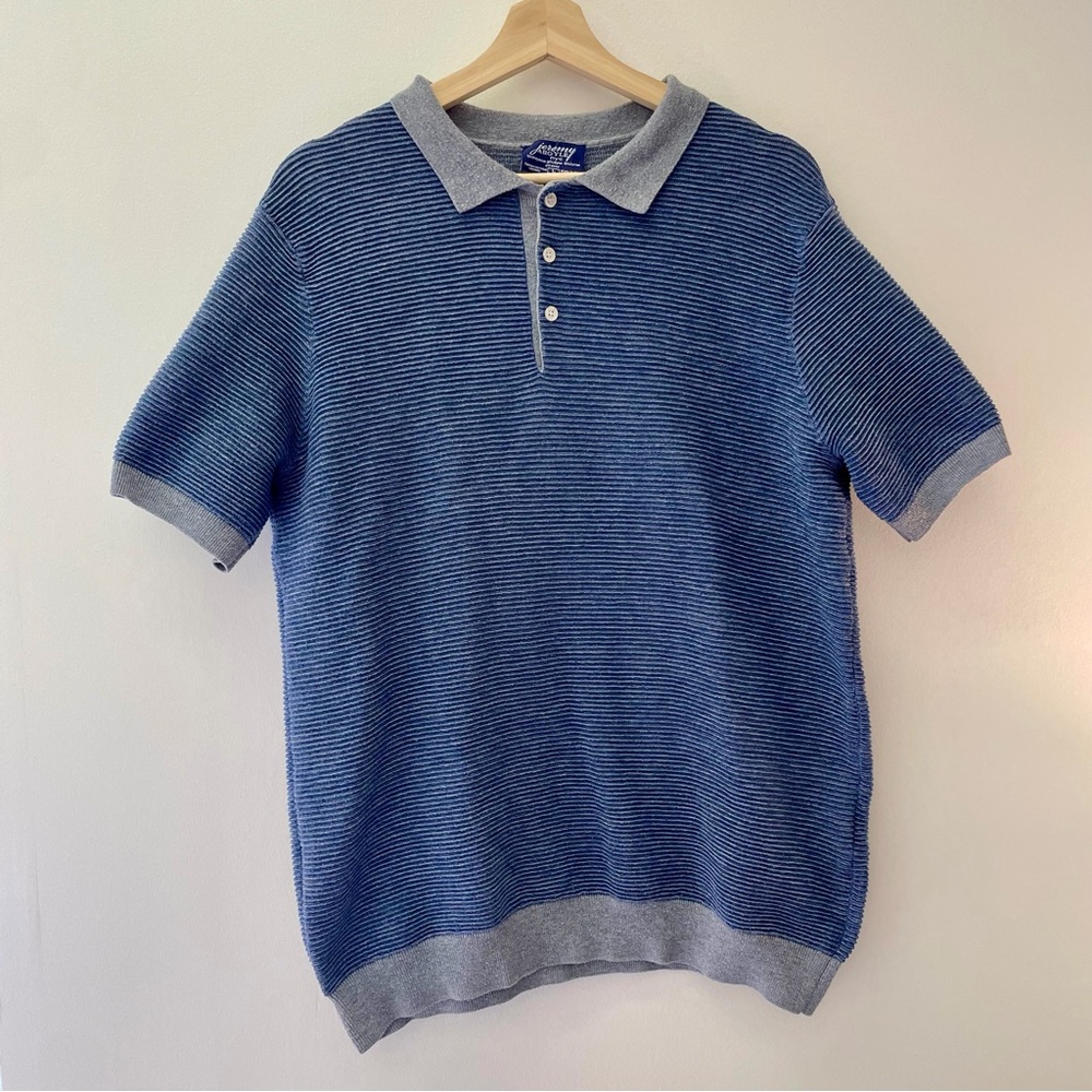 JEREMY ARGYLE NYC BLUE TEXTURED KNIT POLO SHIRT